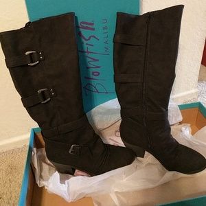 Blowfish black heel boots with zipper & buckles
